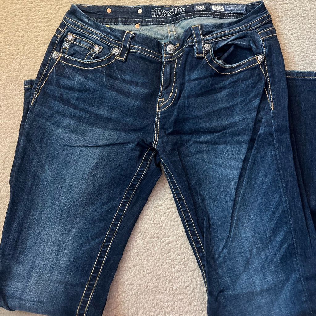 Miss Me Dark Blue Easy Boot Jeans With Colorful Accents